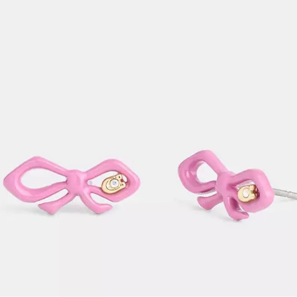NWT Coach Resin Mini Bow Stud Earrings Pink Gold